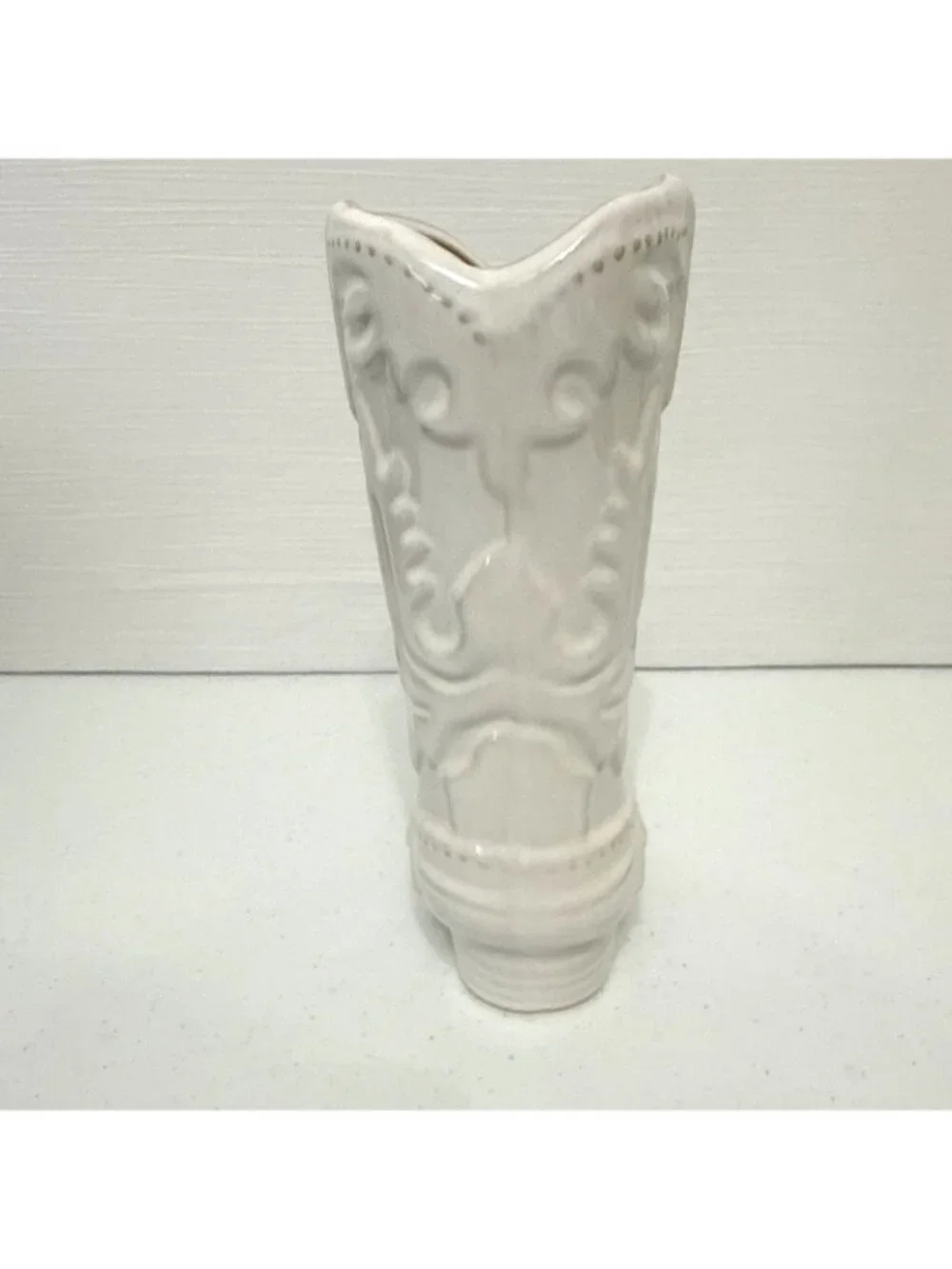 Cowboy Boot Planter Vase White Ceramic 8.5